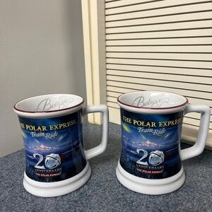 Polar Express 20th Anniversary Mug Set of 2 White and Blue "Believe"